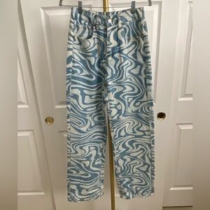 SHEIN Blue and White Abstract Pattern Pants